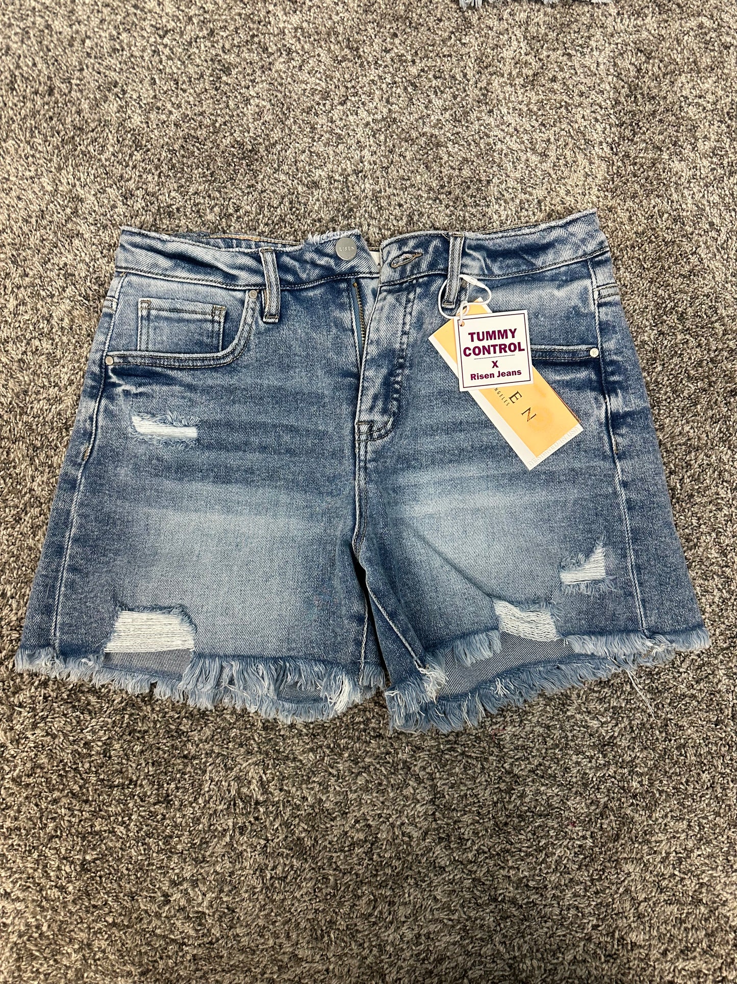 Tummy control denim shorts- light wash
