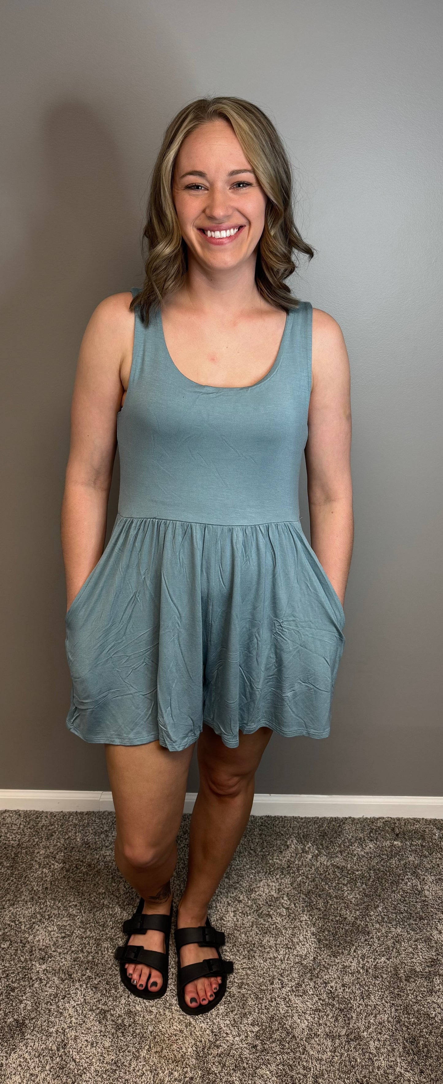 Double layered romper- blue grey