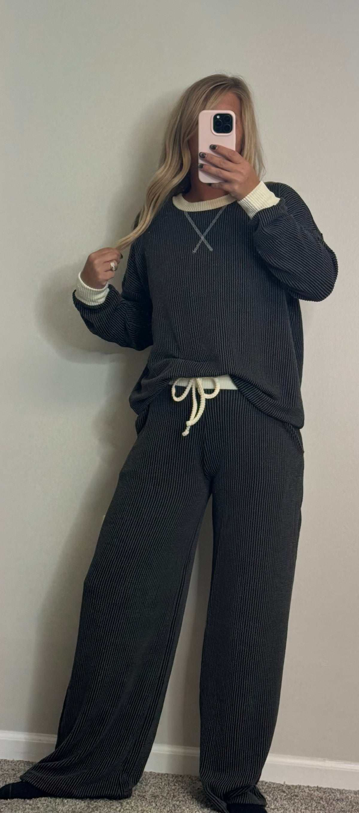 The Willow Ribbed set- charcoal