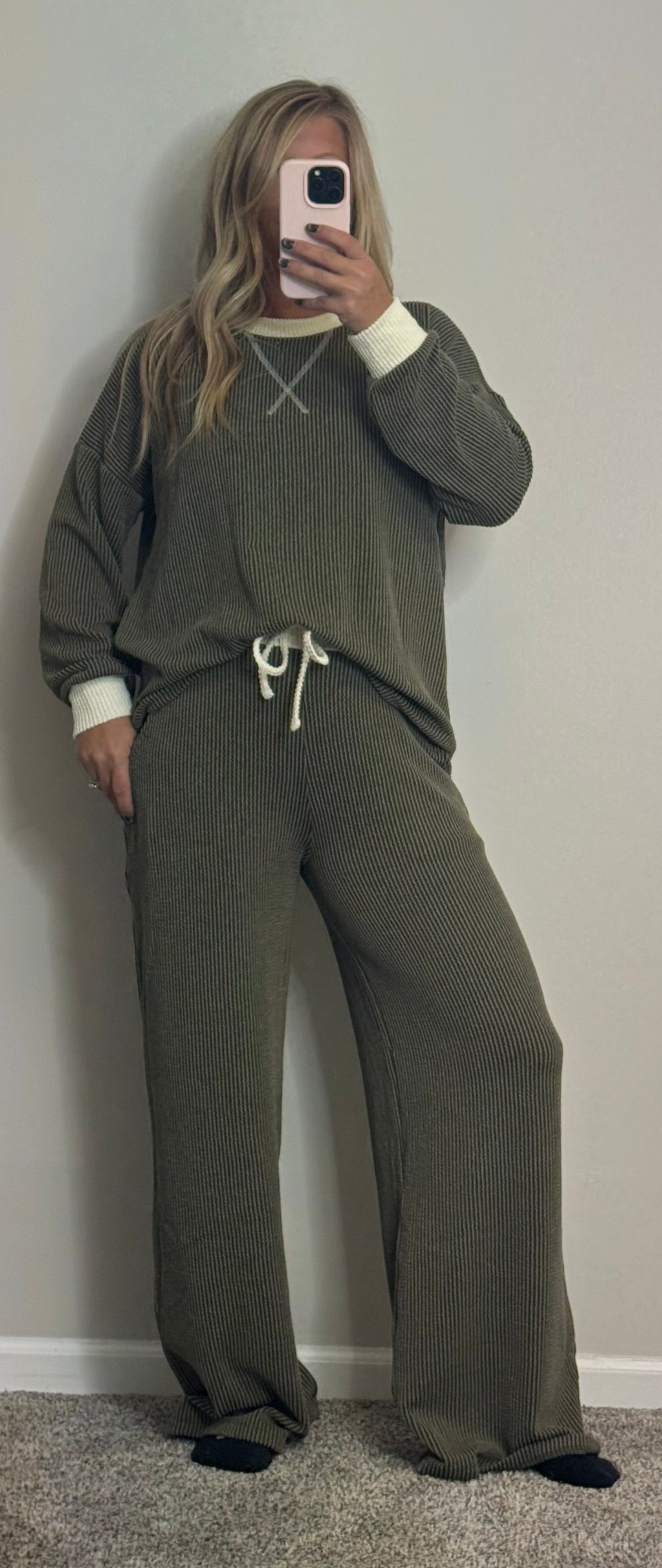 The Willow Ribbed set- Dk olive
