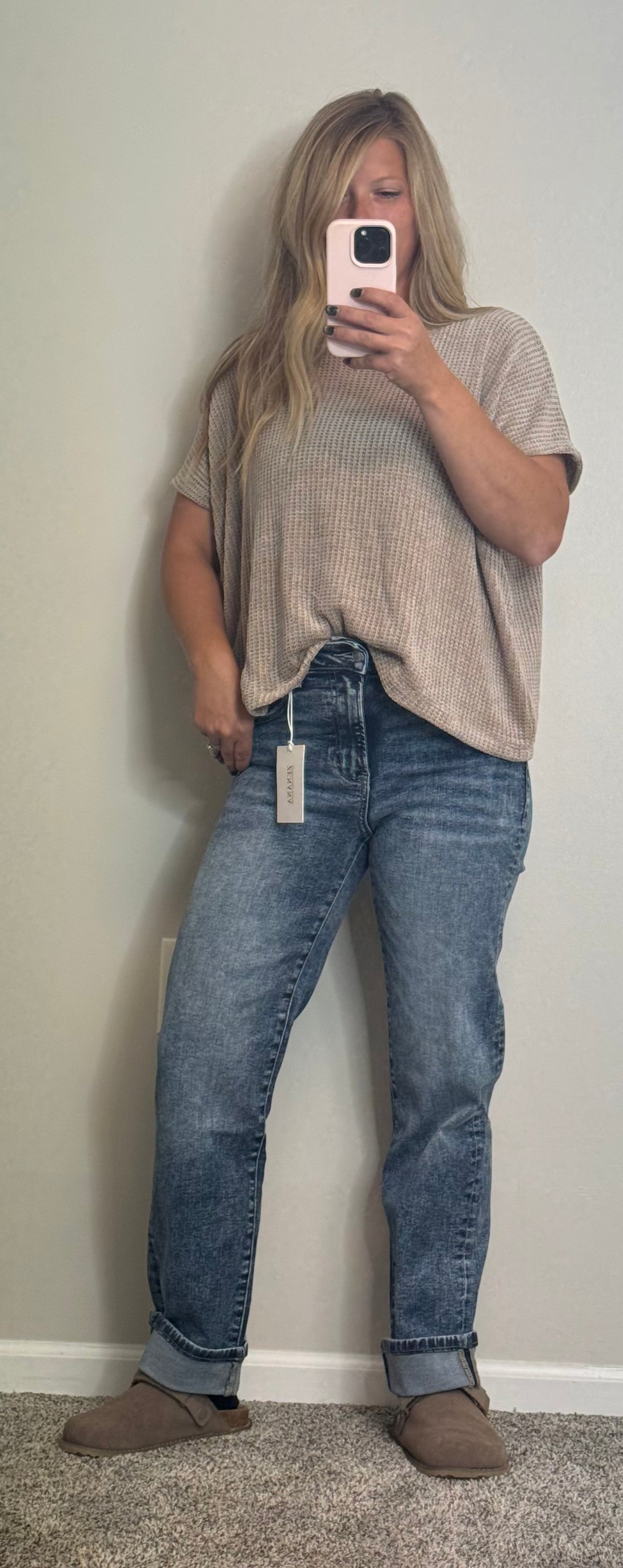 Cuffed straight denim