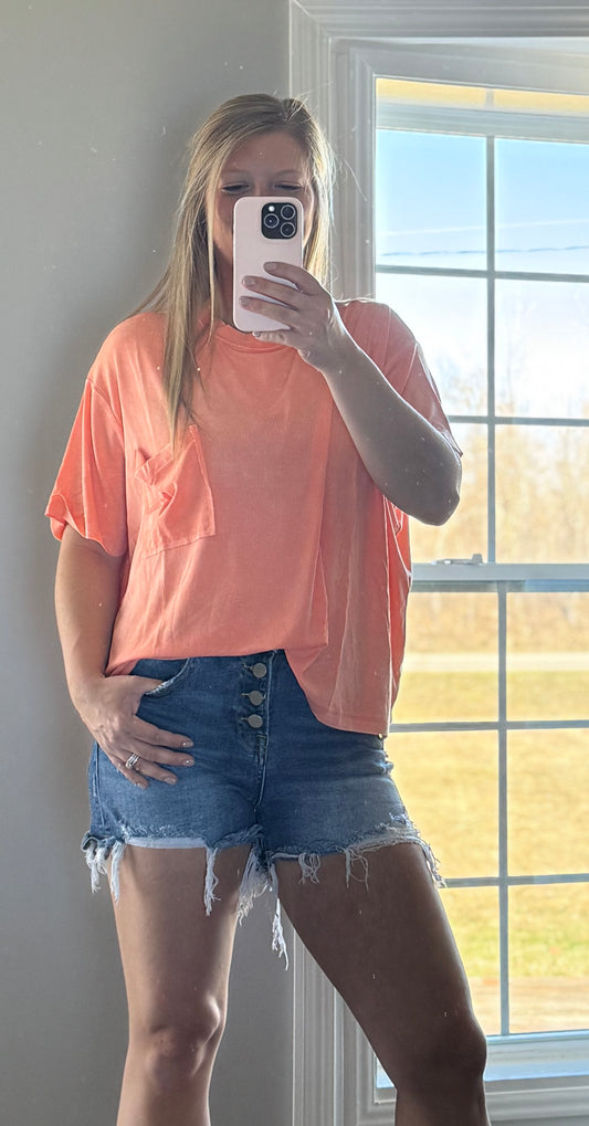 Slouch pocket tee- Coral