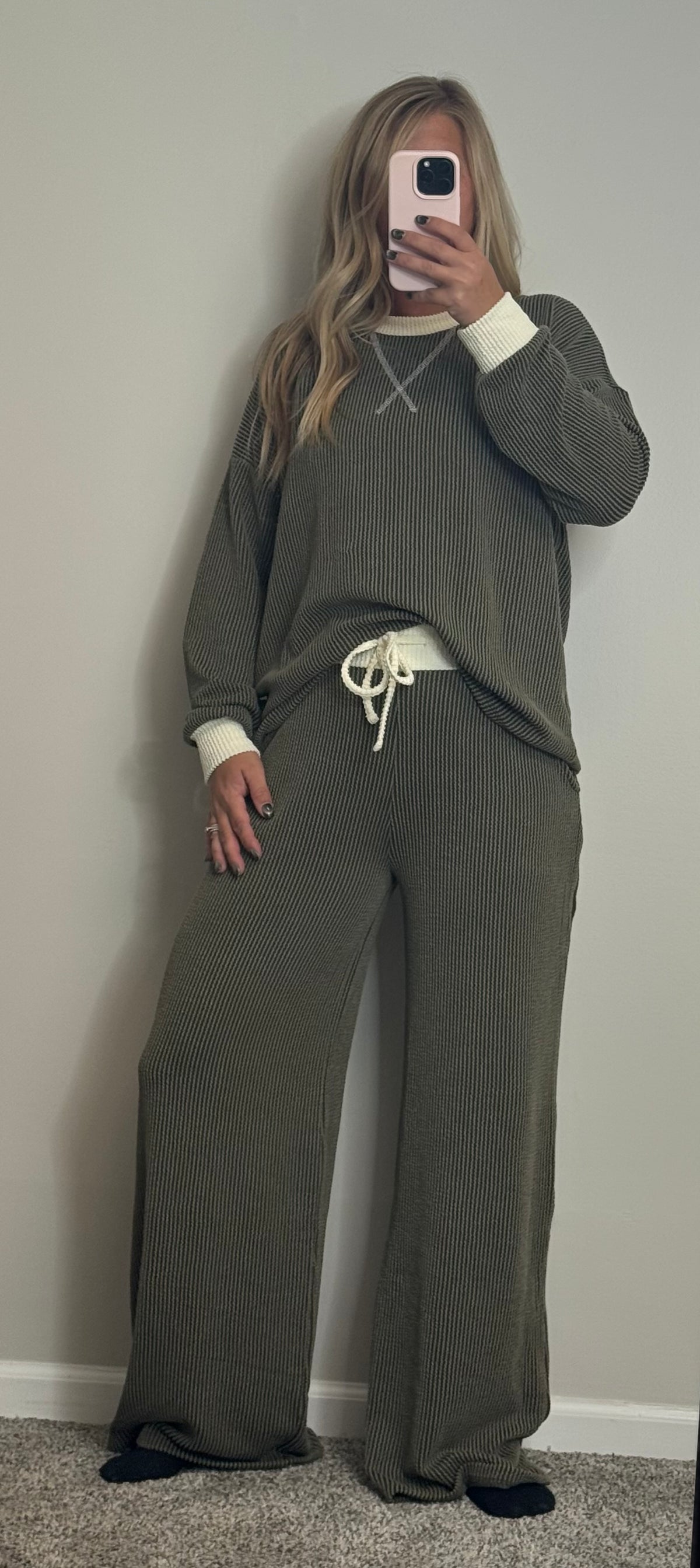 The Willow Ribbed set- Dk olive