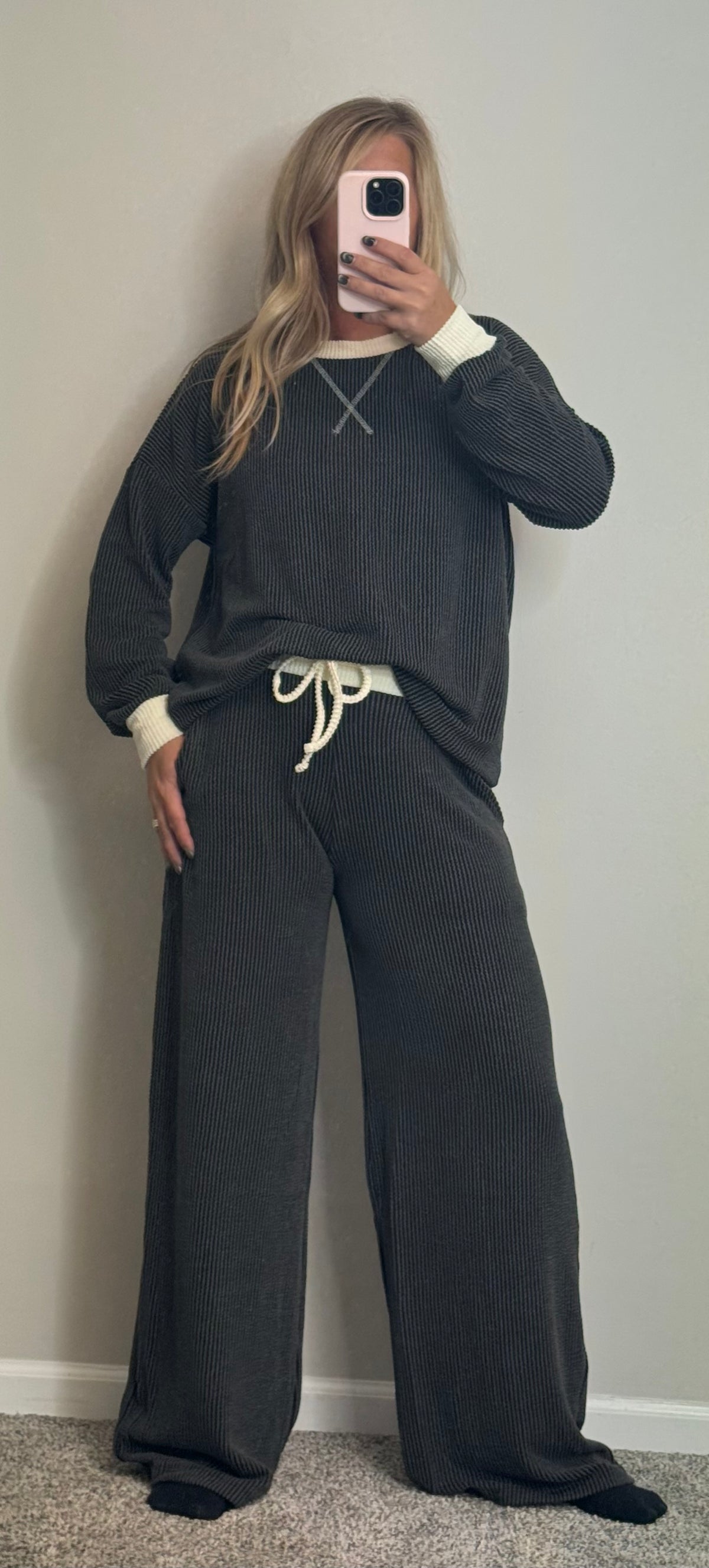 The Willow Ribbed set- charcoal